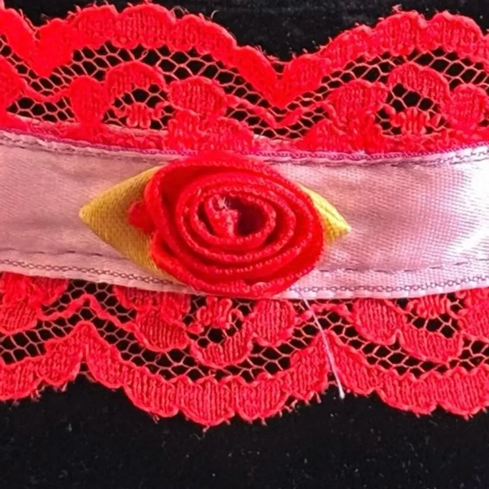 Red Lace Ribbon Choker Necklace Handmade Anna Konya Vintage Ren Faire Lolita 90s